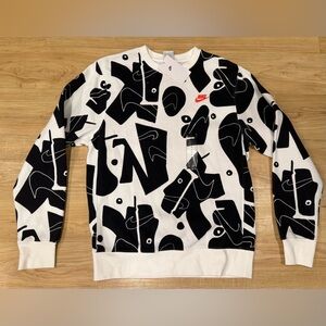 Nike Men’s Sportswear Club Fleece Picasso Swoosh Print Sweatshirt White NWT S